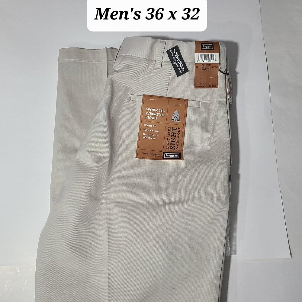 Haggar Work to Weekend Khaki Classic Stretch Men's Pants Size 36 x 32 NWT